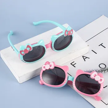 Детские силиконовые поляризованные солнцезащитные очки 2023 с милым мультяшным котом, складные очки для котенка, откидные очки для мальчиков и девочек, очки для малышей uv400