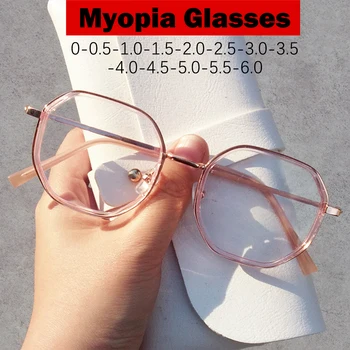 Модные Круглые Розовые очки от близорукости 2023 года для женщин и мужчин, компьютерные очки с защитой от синего света, Готовые Очки для близорукости по рецепту врача