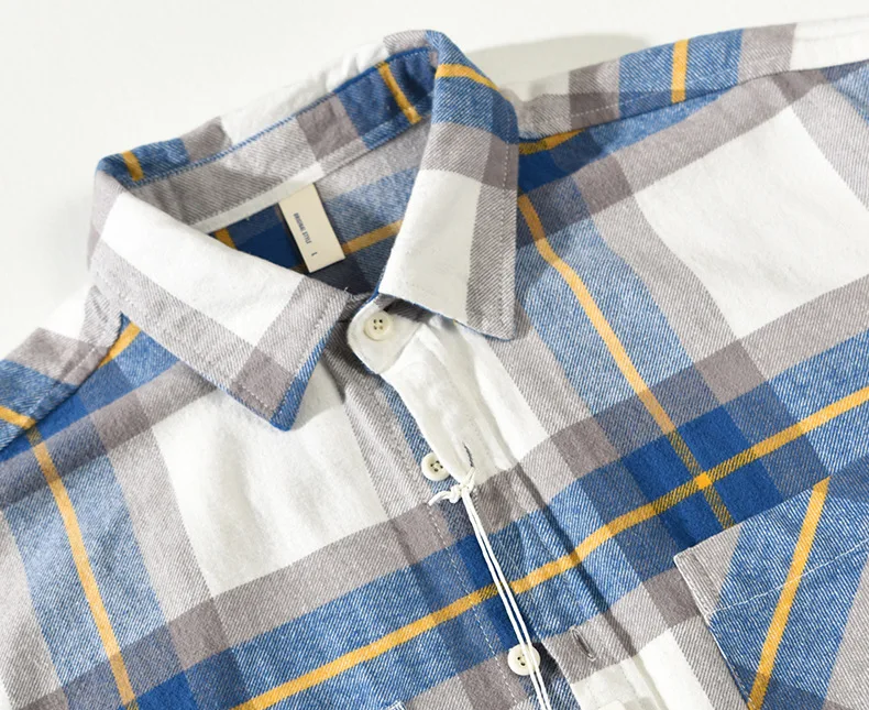 Мужская одежда 2023, повседневная рубашка в японскую клетку с длинными рукавами, Мужская осенняя винтажная цветовая контрастность, молодежная свободная хлопчатобумажная рубашка с отворотом 2
