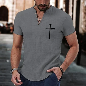 2023 Мужская рубашка с коротким рукавом Модный 3D принт Негабаритная Летняя повседневная рубашка со стоячим воротником Уличная мужская одежда Топы