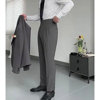 Мужские летние Тонкие брюки для повседневного костюма, осенние толстые деловые модные стрейчевые прямые брюки приталенного кроя, мужская брендовая одежда C77