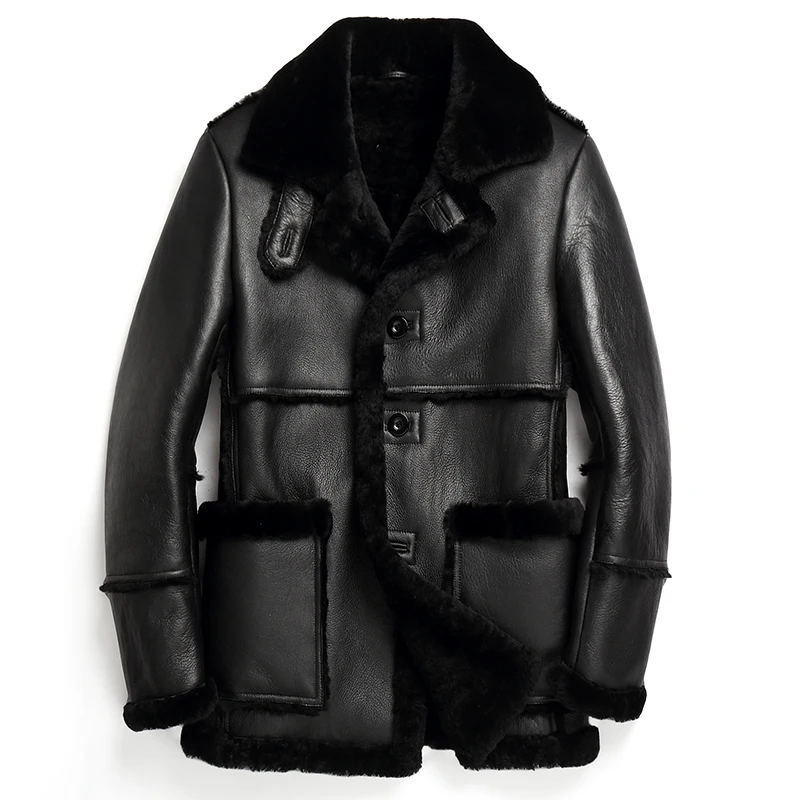 Толстая зимняя куртка Мужская шуба из натурального меха Оригинальный мужской мех Куртки из натуральной кожи для мужчин Пальто Теплая дубленка средней длины F 1