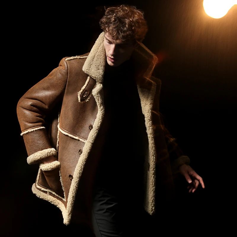 Толстая зимняя куртка Мужская шуба из натурального меха Оригинальный мужской мех Куртки из натуральной кожи для мужчин Пальто Теплая дубленка средней длины F 2