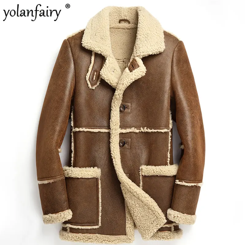 Толстая зимняя куртка Мужская шуба из натурального меха Оригинальный мужской мех Куртки из натуральной кожи для мужчин Пальто Теплая дубленка средней длины F 4