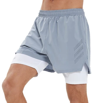 Мужские повседневные шорты 2 в 1 для марафонского бега Трусцой, Тренировочные спортивные штаны для фитнеса, Быстросохнущая тренировка, Дышащие Сетчатые Летние шорты для бега