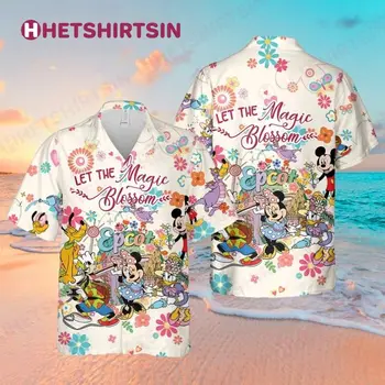 Позвольте Волшебству расцвести Гавайская рубашка Disney Epcot с Микки Маусом Гавайская рубашка Disney Винтажная рубашка на пуговицах Модная рубашка
