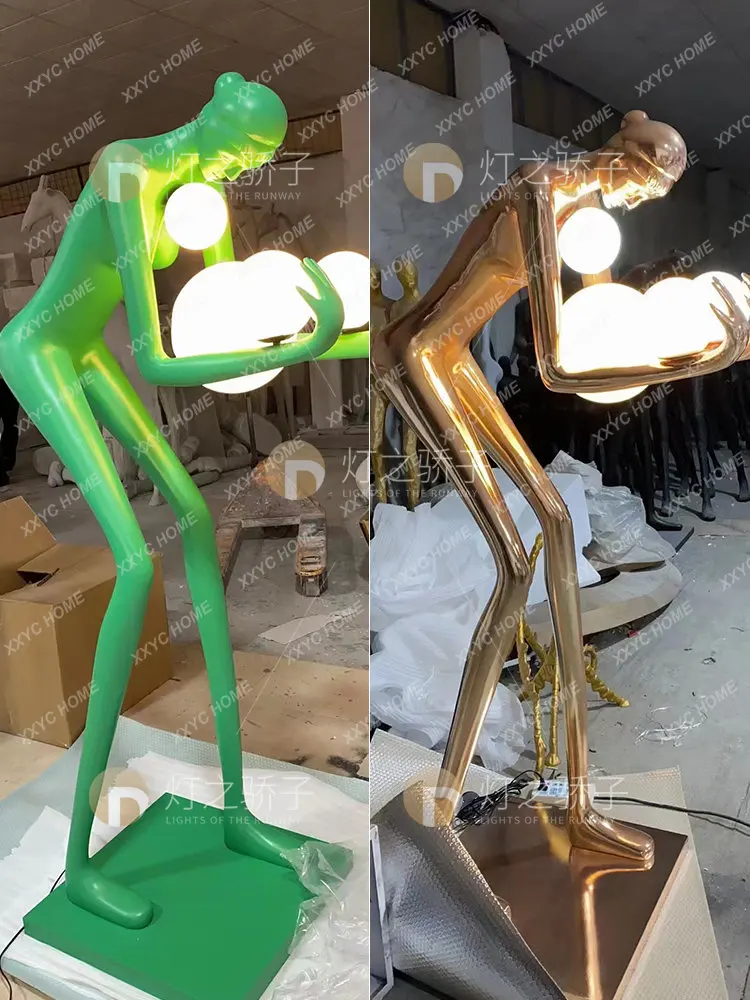 Человекоподобная скульптура Шаровой торшер Лобби отеля Выставочный зал Гостиная Украшения из смолы Лампа 3