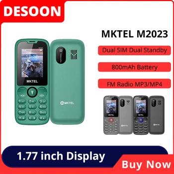 Многофункциональный телефон MKTEL M2023 с 1,77-дюймовым дисплеем, аккумулятором 800 мАч, двумя SIM-картами, FM-радио, фонариком, мегафоном 0,08, старшим телефоном