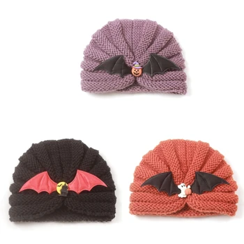 Детская шапка-тюрбан, шапочка-бини, Зимние Осенние Вязаные шапочки для младенцев 0-24 м, Дышащий головной убор, Высокая эластичная шляпа для Хэллоуина
