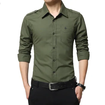 Прямая поставка мужская хлопчатобумажная рубашка AXP218 в стиле милитари с длинным рукавом slim fit camisa masculina цвета хаки, армейского зеленого цвета