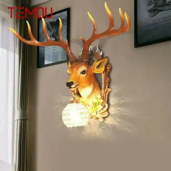 Современный настенный светильник TEMOU с оленем, светодиодный светильник-бра из натуральной смолы для декора дома, гостиной, спальни