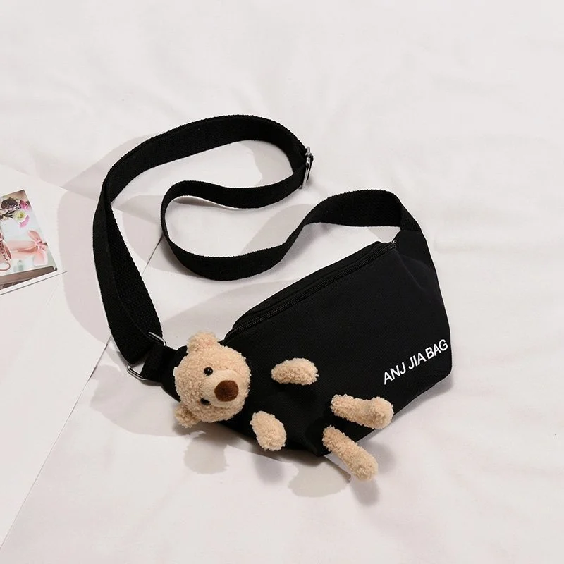 Женская поясная сумка с милым медведем, высококачественные холщовые сумки на ремне, дизайнерская нагрудная сумка через плечо, женская однотонная поясная сумка-банан, набедренный кошелек 5