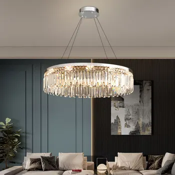 Роскошная хрустальная люстра 2023 года в скандинавском стиле с простым освещением, роскошная креативная хромированная круглая подвесная лампа, подходящие светильники для гостиной, спальни
