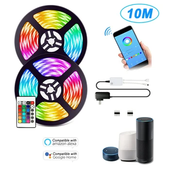 10-метровые светодиодные ленты с Wi-Fi, приложение IOT Life, пульт дистанционного управления, водонепроницаемая светодиодная лента 12 В, совместимая с Amazon Alexa Google Home