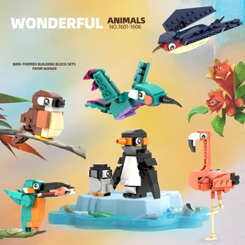 Креативный набор блоков MOC Birds, имитирующий модель животного, Пингвин, Фламинго, Воробей, Кирпичи, игрушки-пазлы, подарок на День рождения для детей