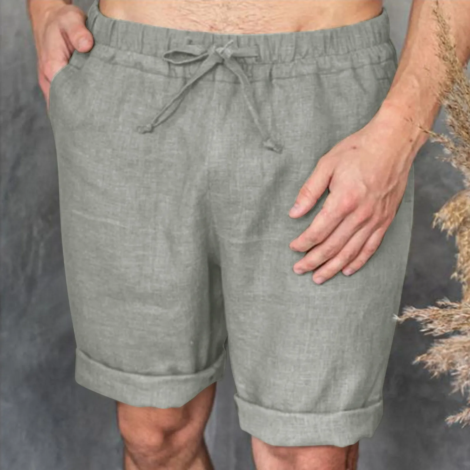 2023, Весенне-летние пляжные шорты, мужские однотонные хлопковые льняные короткие брюки на завязках для мужской одежды, Свободные шорты в стиле ретро 1