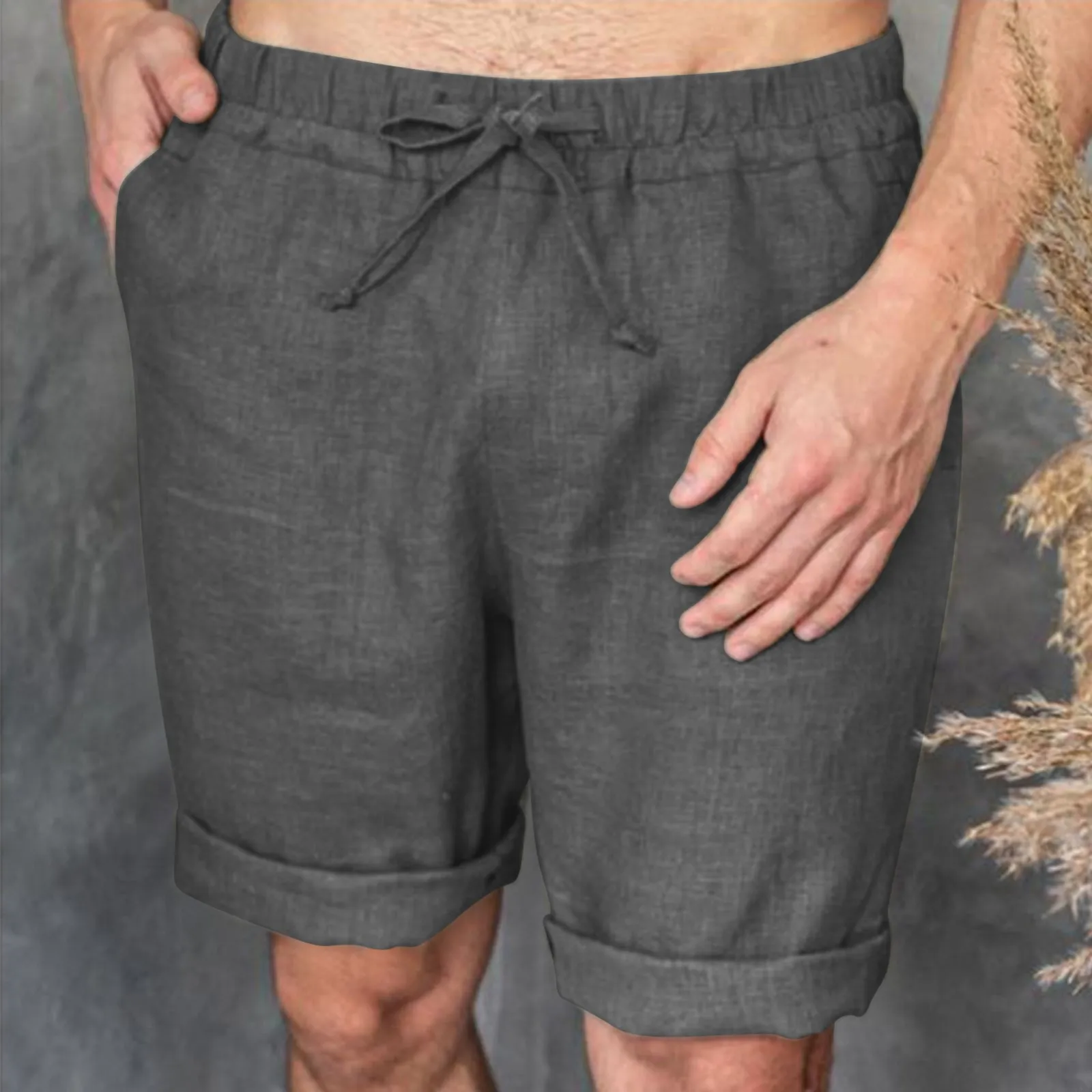 2023, Весенне-летние пляжные шорты, мужские однотонные хлопковые льняные короткие брюки на завязках для мужской одежды, Свободные шорты в стиле ретро 2