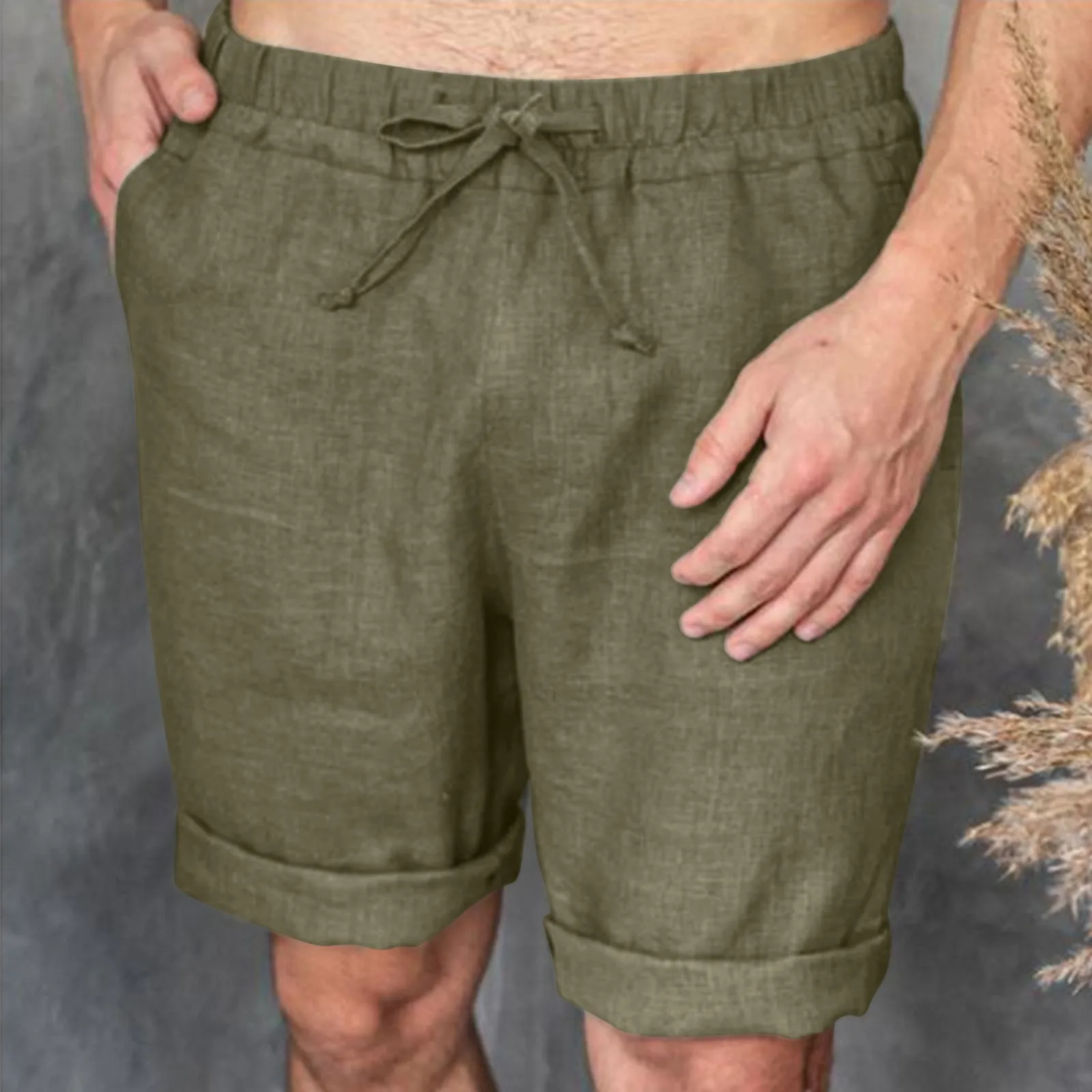 2023, Весенне-летние пляжные шорты, мужские однотонные хлопковые льняные короткие брюки на завязках для мужской одежды, Свободные шорты в стиле ретро 3