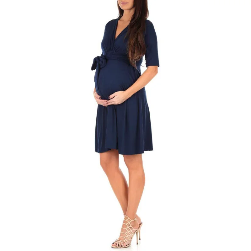 Летнее новое платье для беременных, однотонные повседневные платья для беременных с V-образным вырезом на талии, специально для беременных женщин 0