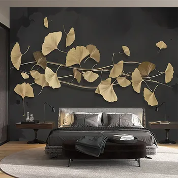 Винтажная золотая рельефная линия ginkgo leafHome, 3D обои на заказ, наклейки на стены гостиной, спальни на заднем плане стены