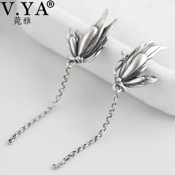 V.YA Винтажные Серьги-бабочки из стерлингового серебра S925 пробы, женские серьги-гвоздики с длинной кисточкой, Женский подарок