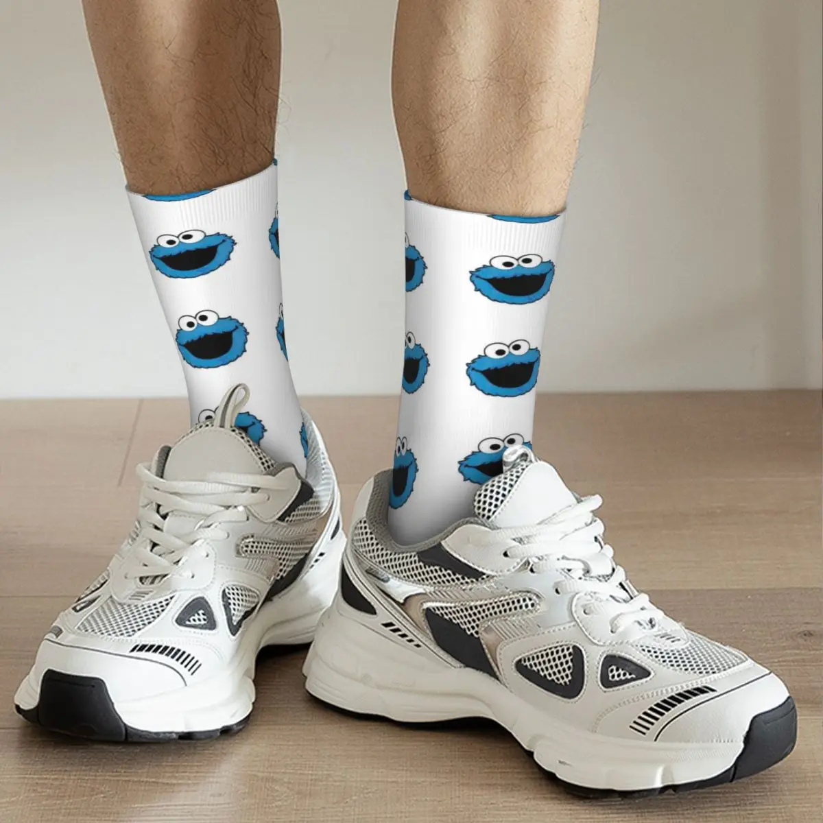 Компрессионные носки в стиле хип-хоп Vintage Crazy для мужчин Унисекс Cookie Monster Nom Nom с принтом в уличном стиле, забавный новенький носок для экипажа 5