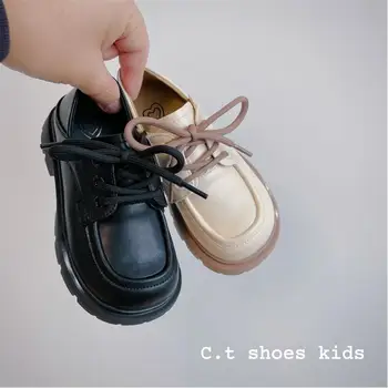 Весна 2023, Новая детская обувь, кожаные туфли для темперамента мальчиков, Британская мода, Черные туфли для выступлений для девочек, размер 26-37