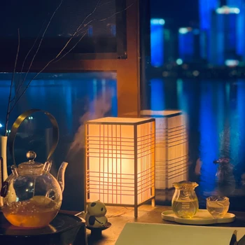 Настольная лампа в японском стиле, прикроватная тумбочка в гостиной, прикроватная тумбочка в китайской чайной комнате Дзен, чайный столик ручной работы, лампы