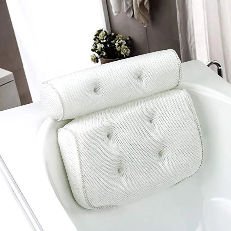 Подушка для подголовника для ванны, 3D сетчатая спа-подушка для шеи и спины, принадлежности для ванной комнаты, нескользящая спа-подушка для ванны с присосками 0