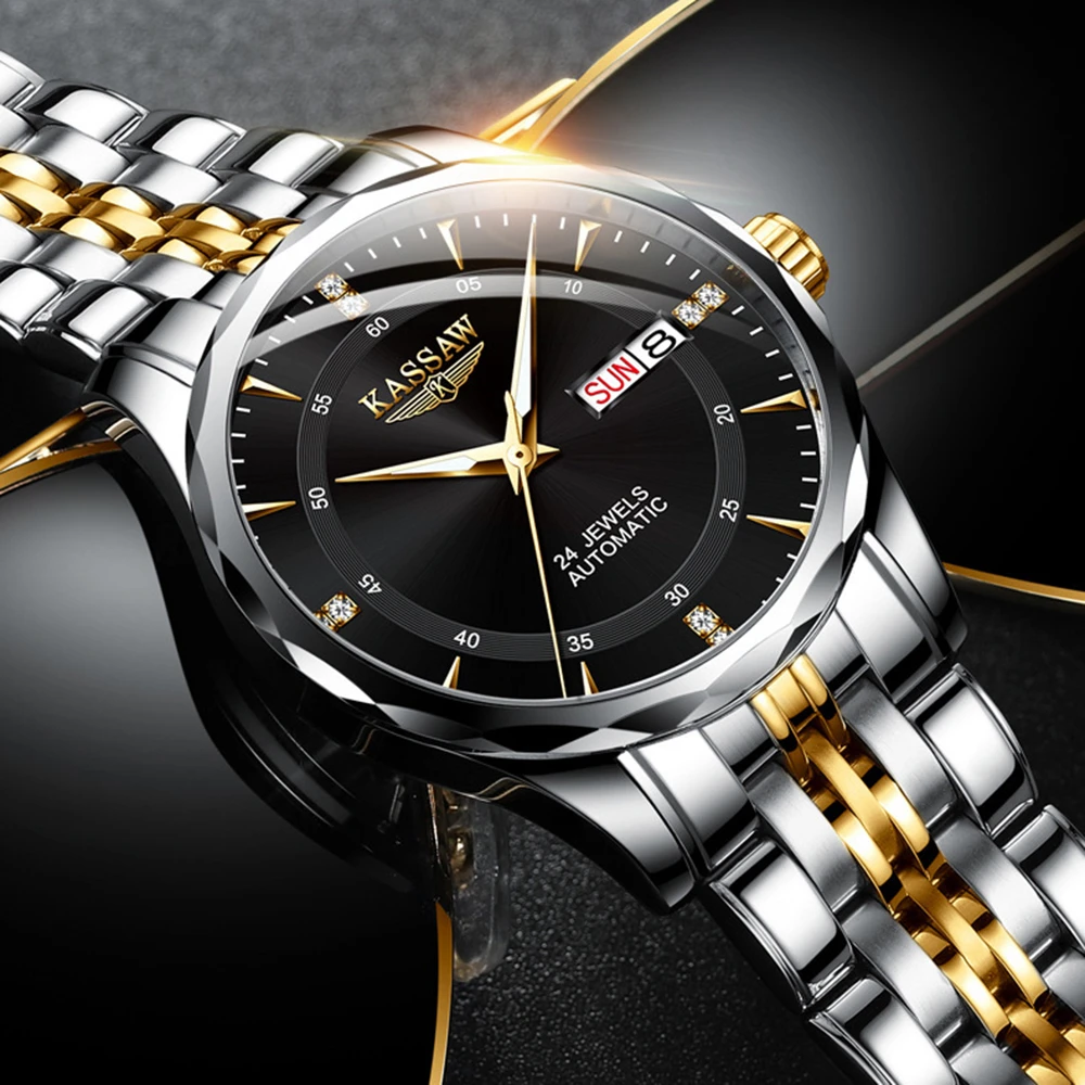 Роскошные Автоматические часы Мужские 39 мм Деловые механические наручные часы KASSAW Fashion Механизм NH36 из нержавеющей стали, светящиеся часы 2