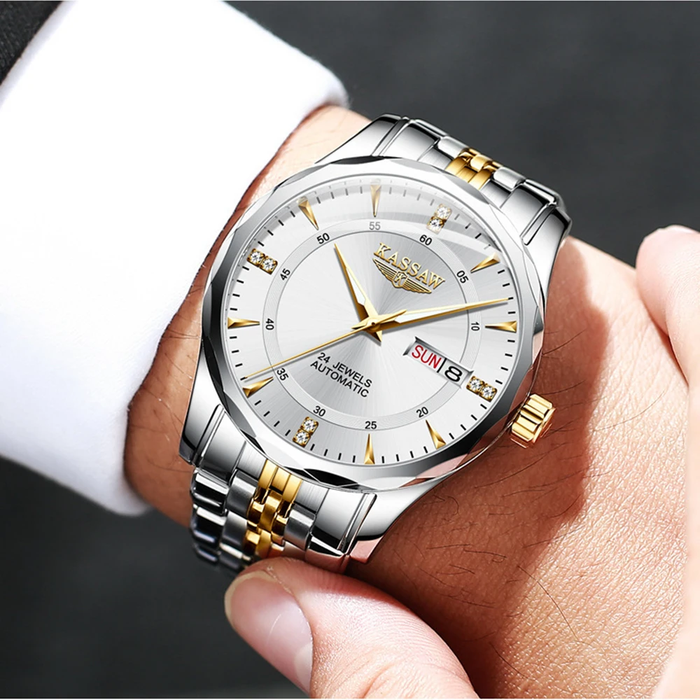 Роскошные Автоматические часы Мужские 39 мм Деловые механические наручные часы KASSAW Fashion Механизм NH36 из нержавеющей стали, светящиеся часы 4