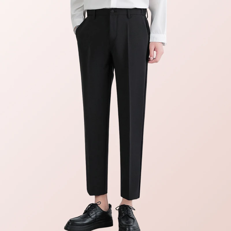 (Полная и укороченная длина) Мужские костюмные брюки, эластичные осенне-зимние брюки до щиколоток, повседневные деловые официальные брюки 0