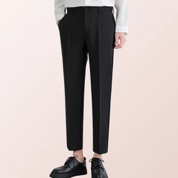 (Полная и укороченная длина) Мужские костюмные брюки, эластичные осенне-зимние брюки до щиколоток, повседневные деловые официальные брюки