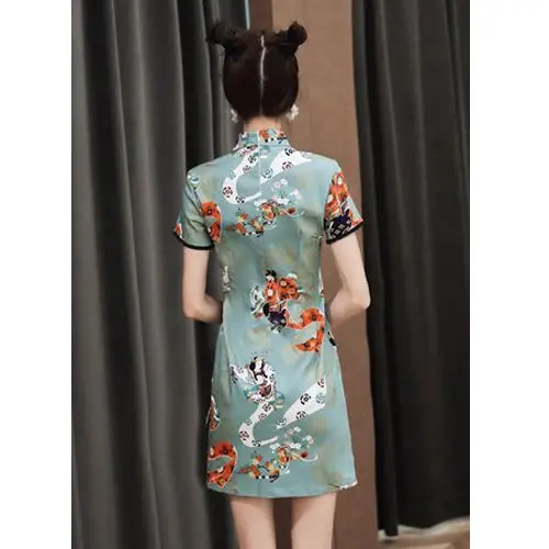 Милые Молодые девушки, Повседневное платье с цветочным принтом, сексуальное Тонкое Мини-Ципао, женское праздничное платье в китайском стиле, традиционный ретро Чонсам 4