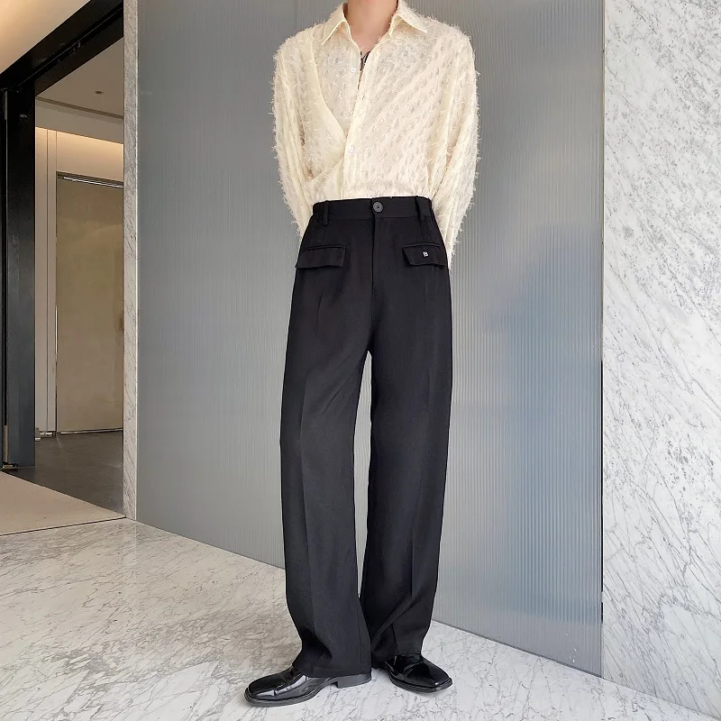 Костюм со свободными брюками 2023 года выпуска, Новая прямая повседневная Мужская мода, Корейская уличная одежда, Винтажные брюки, сетчатые брюки знаменитостей для мужчин 3