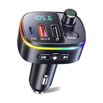 Bluetooth-адаптер для автомобиля, Автомобильный Bluetooth FM-передатчик, 9 Режимов RGB-освещения, Громкая Связь, Автоматический MP3-плеер, USB-зарядное устройство