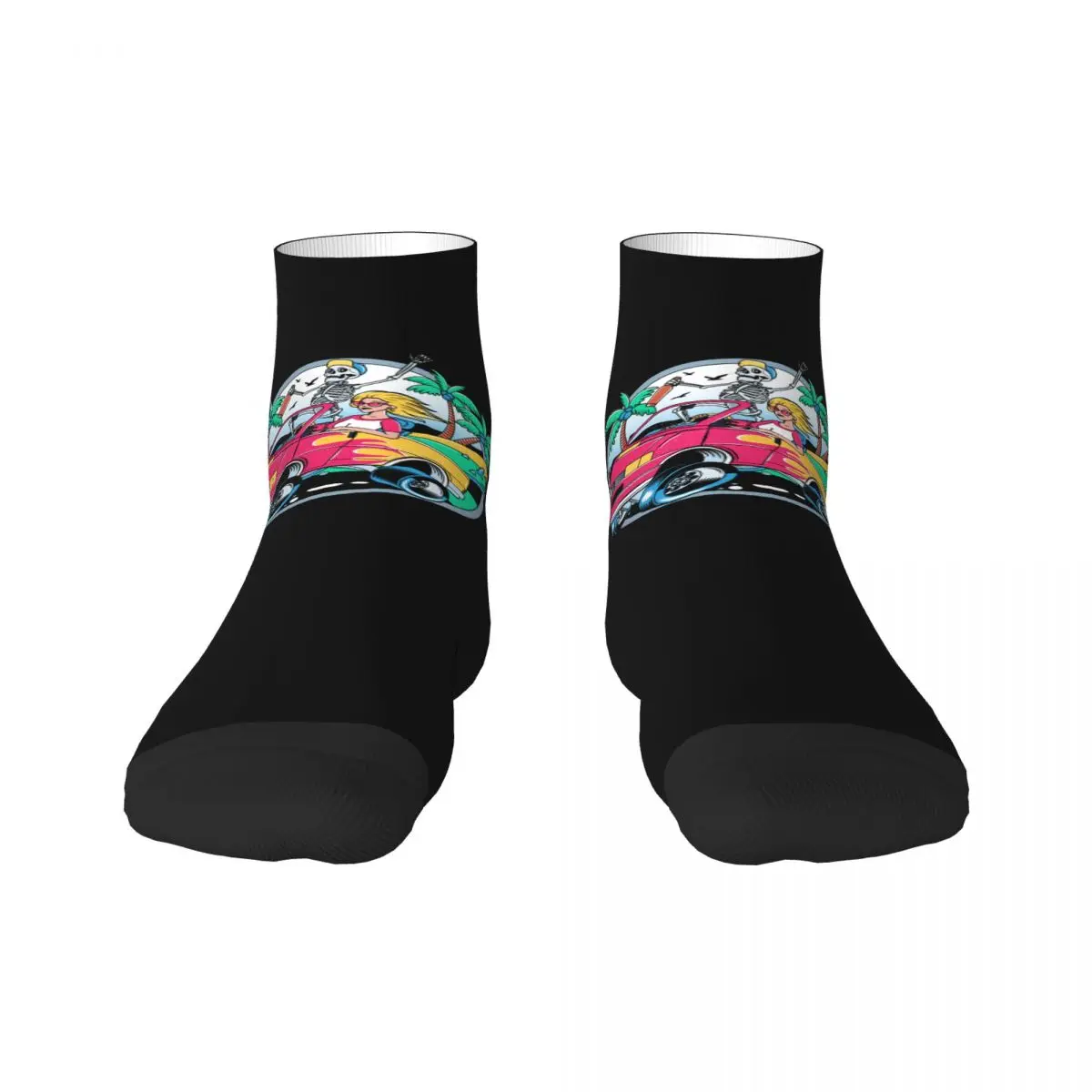 Летние носки для серфинга с черепом серфингиста, мужские и женские носки для экипажа, унисекс, носки с 3D-принтом Kawaii 0