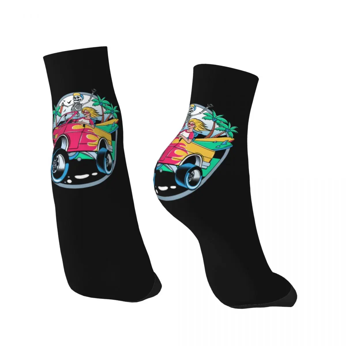 Летние носки для серфинга с черепом серфингиста, мужские и женские носки для экипажа, унисекс, носки с 3D-принтом Kawaii 2