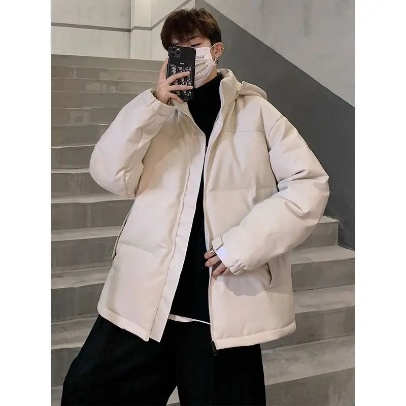 Зимние пуховики, мужские новые модные кожаные куртки в гонконгском стиле, утолщенная теплая студенческая бархатная толстая Свободная мужская одежда 3