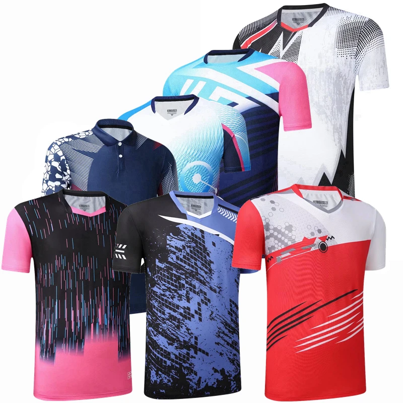 Спортивный бренд, быстросохнущая дышащая рубашка для бадминтона, Женская Мужская футболка для настольного тенниса, волейбольной команды, для бега, Тренировочные футболки 0