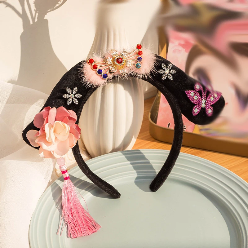 1 шт. повязка на голову для девочек, детский головной убор в китайском стиле для Hanfu Cheongsam, Аксессуары для декора, реквизит для косплея, Рождественский подарок 4