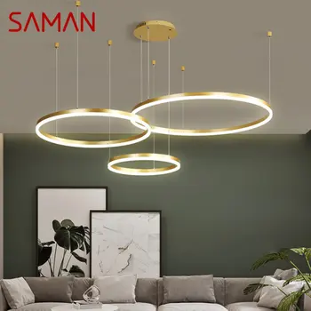 Подвесной светильник SAMAN Nordic, Люстры, 3 кольца, Креативный светодиодный Золотой декор для дома, Гостиной, спальни, Винтаж