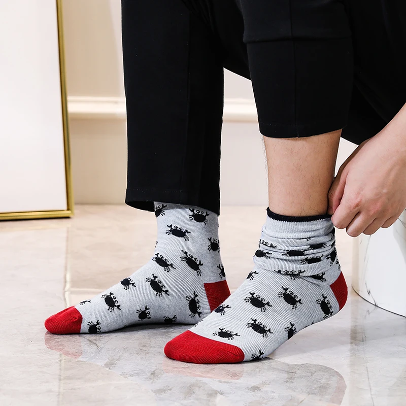 5 Пар высококачественных мужских носков из чесаного хлопка, мягкая дышащая одежда в деловом стиле, Забавный Повседневный носок со средним рисунком животных 2