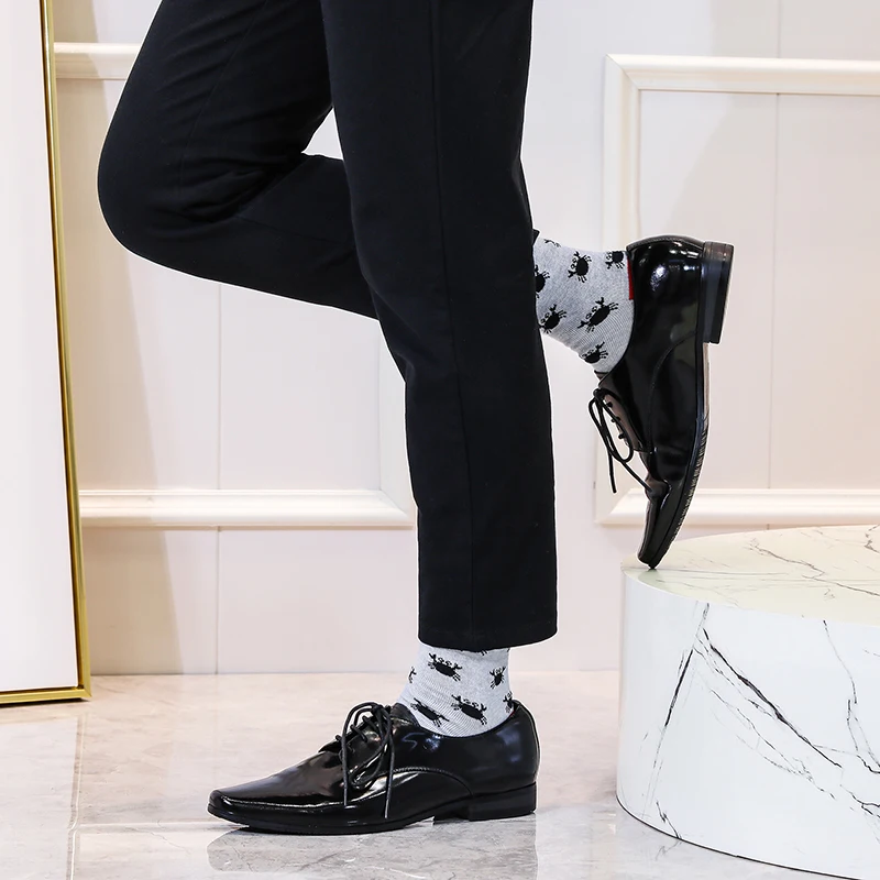 5 Пар высококачественных мужских носков из чесаного хлопка, мягкая дышащая одежда в деловом стиле, Забавный Повседневный носок со средним рисунком животных 3