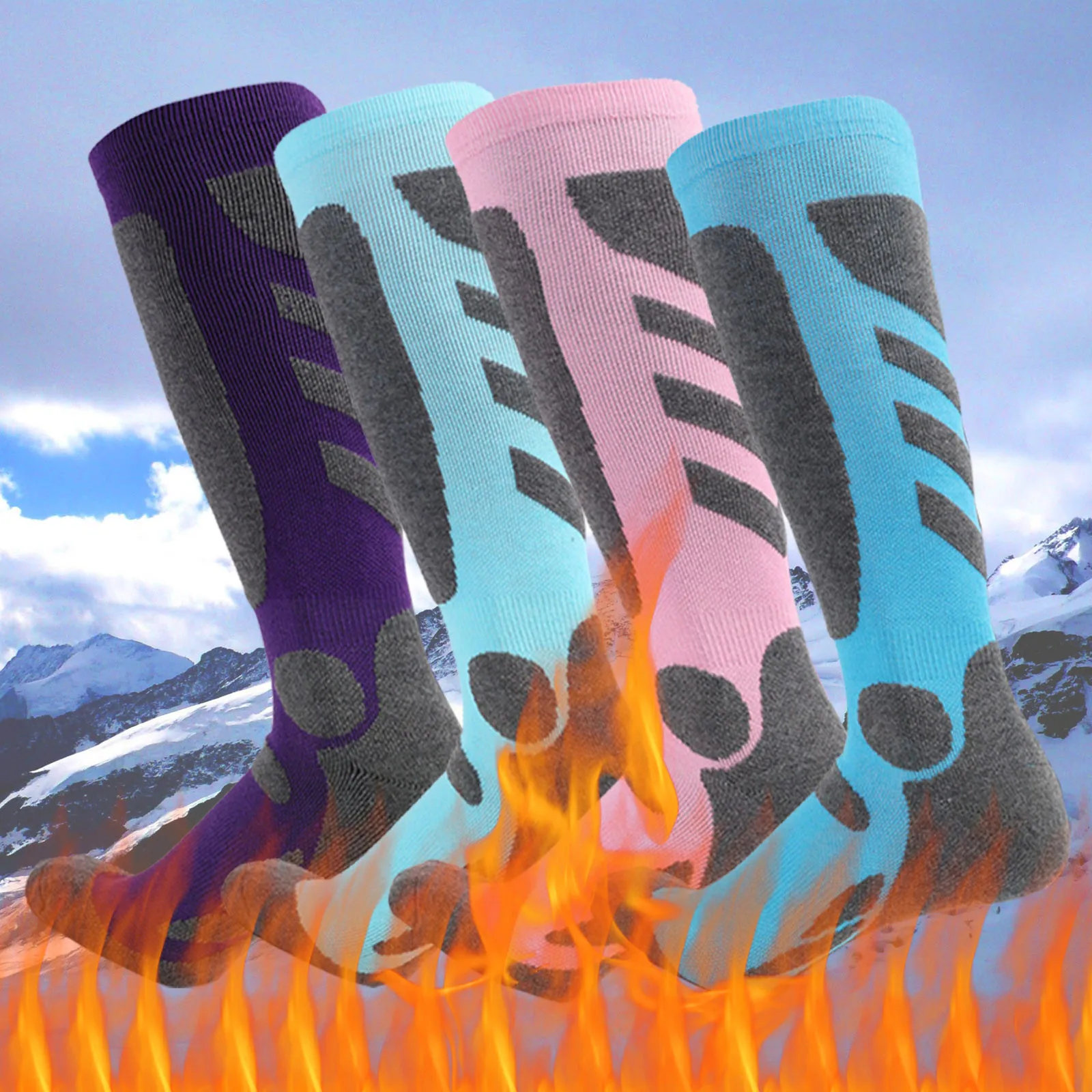 Зимние теплые лыжные носки из толстого хлопка Спортивные Сноуборд Велоспорт Лыжи Футбольные Носки Гетры Дропшиппинг 0
