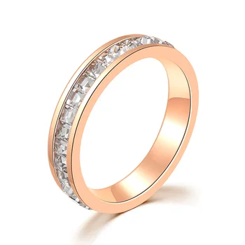 Кольцо из титановой стали с бриллиантами и однорядными кристаллами, ювелирные изделия в тон с маленьким квадратным бриллиантом из розового золота