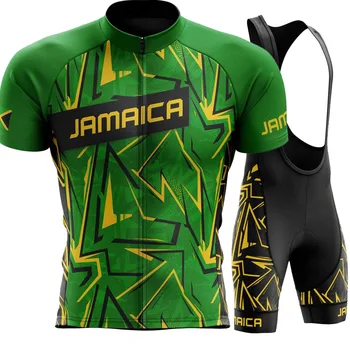 Велосипедная Майка Team Jamaica 2023 Комплект зеленой национальной одежды с коротким рукавом, Мужская рубашка для шоссейных велосипедов, костюм-нагрудник, Шорты MTB Maillot Ropa