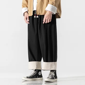 Широкие мужские брюки-карго Japan Cityboy Уличная мода Мужские брюки с манжетами из 100% хлопка, Джоггеры для бега трусцой, Спортивные штаны