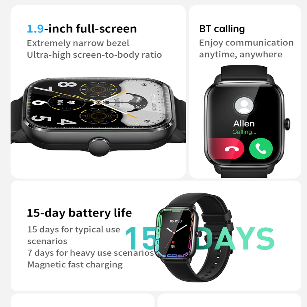 1,9 ”Умные Часы HD Цветной Сенсорный Экран 240 * 280 Разрешение BT Вызов IP67 Водонепроницаемые Подходящие Спортивные Смарт-Часы для Android iOS 2