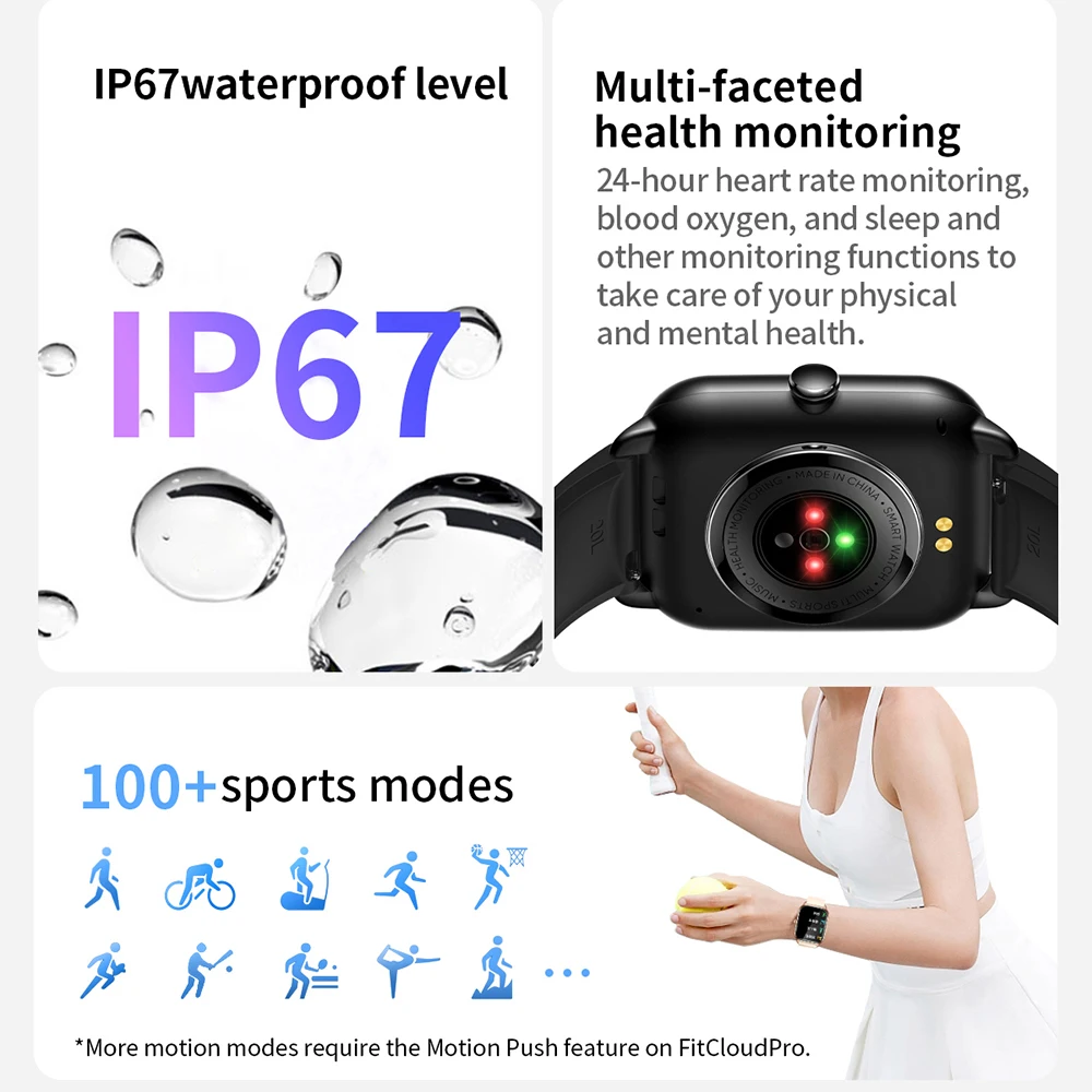 1,9 ”Умные Часы HD Цветной Сенсорный Экран 240 * 280 Разрешение BT Вызов IP67 Водонепроницаемые Подходящие Спортивные Смарт-Часы для Android iOS 3
